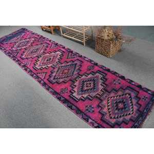 Tapis de couloir vintage 2,9 x 11,2 pieds, tapis turc à carreaux roses - Product Image 4