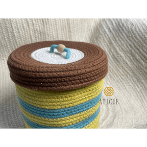 Handmade 8x8 Inch Multicolor Cotton Rope <b>Woven</b> <b>Basket</b> Lid Decorative Storage Organizer for Living Room for Christmas Bag - Product Image 2