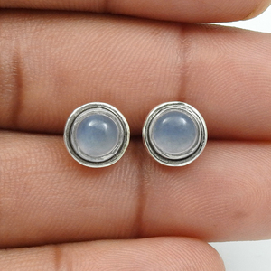 Minimalist Precious Round Cut Bezel <b>Set</b> Chalcedony Stone 925 <b>Sterling</b> <b>Silver</b> Gemstone <b>Stud</b> <b>Earring</b> Stone Jewelry for Women Girls - Product Image 2