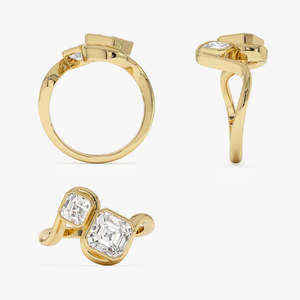Bague sophistiquée artisanale en diamant de laboratoire taille Asscher et rond Toi Moi, 2,10 carats E-F VS, or 14 carats, cadeau d'anniversaire de mariage - Product Image 4