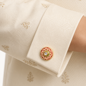 กระดุมข้อมือดอกบัวสไตล์ Kundan-มือทาสีเคลือบทอง - Product Image 2