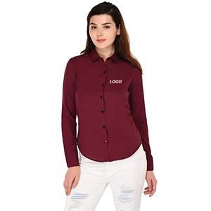 Camisas de vestir de color blanco liso de manga larga informales formales personalizadas camisa de vestir con botones de seda tejida de manga larga para damas - Product Image 3