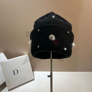 Gorro para mujer, gorro con diamantes de imitación, perlas, Otoño Invierno, gorro de punto, gorros cálidos de moda, pasamontañas para mujer, gorro informal, gorros - Product Image 1