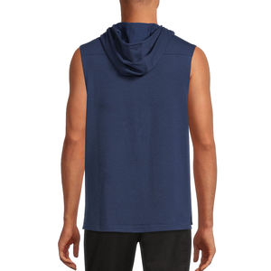 <b>Men's</b> Custom Made Navy Blue Pullover <b>Sleeveless</b> <b>Hoodie</b> Winter Collection with Front Pocket and Strings in Hood on Sale! - Product Image 3