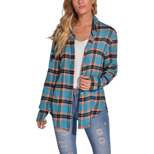 Camisa de Franela Casual Entallada de Manga Larga para Mujer, Lisa, Teñida, con Botones, 100% Algodón, Manga Ancha, Servicio OEM - Product Image 6