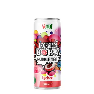 Free Sugar Low Fat 320ml Popping Boba Bubble Tea Lychee Soft Drink Free Sample, ManufactureFrom Vietnam Private Label (OEM, ODM)