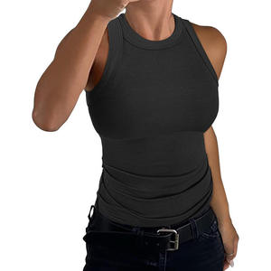 Summer New Solid Color Base Slim Fit Suspender Black Knitted Custom Women's Tank Tops Wholesale - Product Image 3