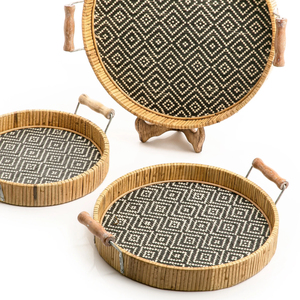 Ensemble de 3 plateaux de service en rotin de forme ovale, différentes tailles, faits à la main, couleur marron, métal tissé, plateaux à dessert, qualité supérieure - Product Image 4