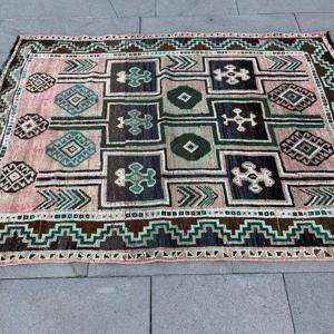 Turkish 4.3x5.5 ft Rug, Vintage Rug, <b>Brown</b> Plants & trees Rug <b>Wool</b> - Product Image 4