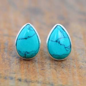 Estilo bohemio 925 plata esterlina turquesa piedras preciosas Stud pendientes joyería hecha a mano pendientes de plata joyería para mujer regalo de boda - Product Image 2