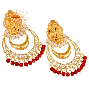 Pendientes colgantes de piedras preciosas con cuentas de coral y circonita cúbica chapada en oro de 18 quilates de plata de ley superventas, fabricante de joyería fina Demi - Product Image 2