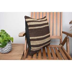 Brown Wool Kilim Pillow 18x18 Inch Luxury Fluffy Patterned Cushion Woven <b>Vintage</b> Square Print Feather for Christmas <b>Bedding</b> - Product Image 2