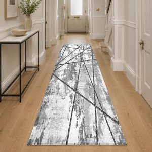 Tapis de salon antidérapant en chenille gris argenté, motif géométrique contemporain imprimé numériquement, lavable en machine - Vente en gros RUGS DEPOT LXDP-0374 - Product Image 5