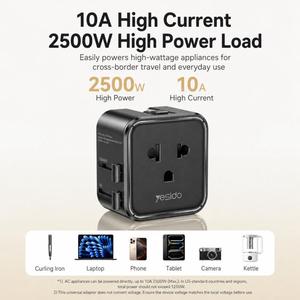 Adaptador de Viaje <span class=keywords><strong>Yesido</strong></span> MC46, Adaptador de Viaje Universal Portátil, Se Convierte a EE. UU. o UE - Product Image 5
