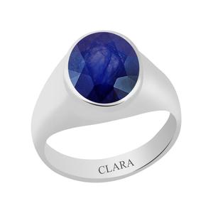 NOVAMART Fine Certified Bold <b>Silver</b> Statement <b>Ring</b> with 4.8cts Blue Sapphire Neelam Oval Cut Bezel Setting Romantic Style Everyd - Product Image 1