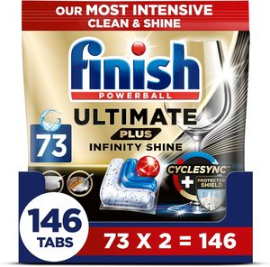 Tablettes lave-vaisselle Finish, Quantum Plus Infinity Shine, 146 tablettes (73 x 2 paquets), parfum frais, efficace contre la graisse, notre formule la plus intensive - Product Image 2