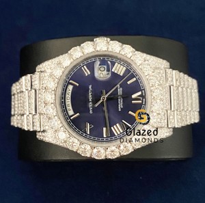 Derniers modèles de montres et accessoires Hip Hop Moissanite Round Brilliant Cut Diamond Round Shape Blue Watches for Boys - Product Image 5
