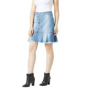 Falda acampanada de talla grande para mujer, nuevo estilo Vintage, Cintura elástica de longitud media, cierre de botones, informal, de verano, de mezclilla sólida, Otoño Invierno - Product Image 5