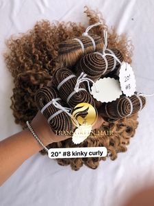 Top New Best Quality 20 "#8 Color Kinky Curly Wholesale's Raw Indian Temple Directo de India Machine Double Weft Human Bundle's - Product Image 2