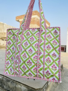 Handmade Cotton Floral Block Print Large Quilted Tote <b>Bag</b> Women's Summer Gift Floral Style <b>Bag</b> for Her - Product Image 3