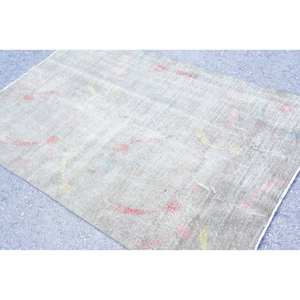 Tapis traditionnel gris moderne en laine fait à la main écologique poil moyen 4.5ft X 6.8ft Patchwork Design salle à manger côté lit Latex - Product Image 2