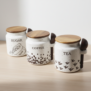 Premium Quality 3460989SA Nordic Design DURABLE PORCELAIN <b>CANISTER</b> WOOD LID &WOOD SPOON - Product Image 1