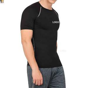 Activewear <b>Black</b> Athletic Short Sleeve Tee <b>Shirt</b> stretchable <b>Compression</b> Workout Gym Men's T <b>Shirts</b> wholesale prize - Product Image 2