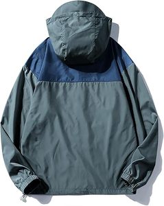 Chaqueta cortavientos ligera e impermeable de Color sólido para hombre, chubasquero con capucha de talla grande de otoño con cremallera a prueba de viento para uso en exteriores - Product Image 2