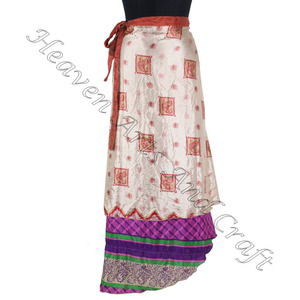Falda larga envolvente de tela de seda India encantadora a la moda para mujer, falda larga envolvente de saris de seda mágica Reversible de 2 capas, falda larga mágica de seda Vintage - Product Image 3