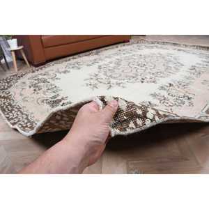 6.5x9.5 ft Vintage Rug, Turkish Rug, <b>Brown</b> Floral <b>Wool</b> Rug - Product Image 4