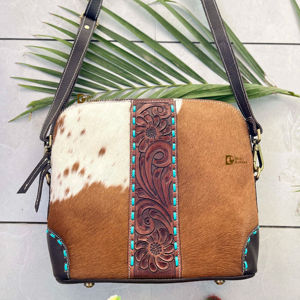 กระเป๋าถือหนังวัวขนสัตว์สไตล์โบฮีเมียนสำหรับผู้หญิงทำด้วยมือดีไซน์ใหม่มีซิปปิดพู่ตกแต่งขายดี - Product Image 1