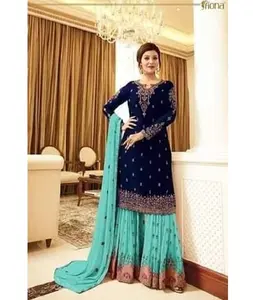 新款独家印度和巴基斯坦风格设计师乔其纱萨尔瓦卡梅兹套装低价传统服装重型真丝纱丽