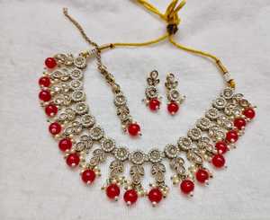 Conjuntos de Gargantilla polaca Mehndi con Maang Tikka para mujer, conjunto de Gargantilla Simple perfecto para ocasiones festivas, conjunto de collar de fiesta - Product Image 1