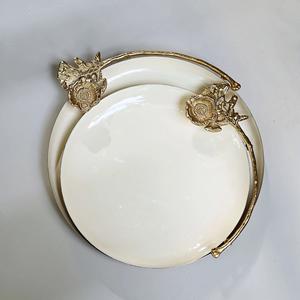 Plateau de service de luxe en laiton avec poignées décoratives en agate/pierre Plateau de service classique haut de gamme de luxe pour la maison et le mariage - Product Image 6