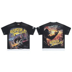 T-shirt pour homme à coupe ample avec logo de designer, coton peigné 280 g/m², col côtelé, épaules tombantes, style streetwear surdimensionné avec motif - Product Image 1