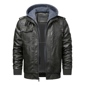 Chaqueta de cuero con logotipo personalizado para hombre, chaqueta de cuero de moda con cremallera para hombre, servicio OEM - Product Image 5