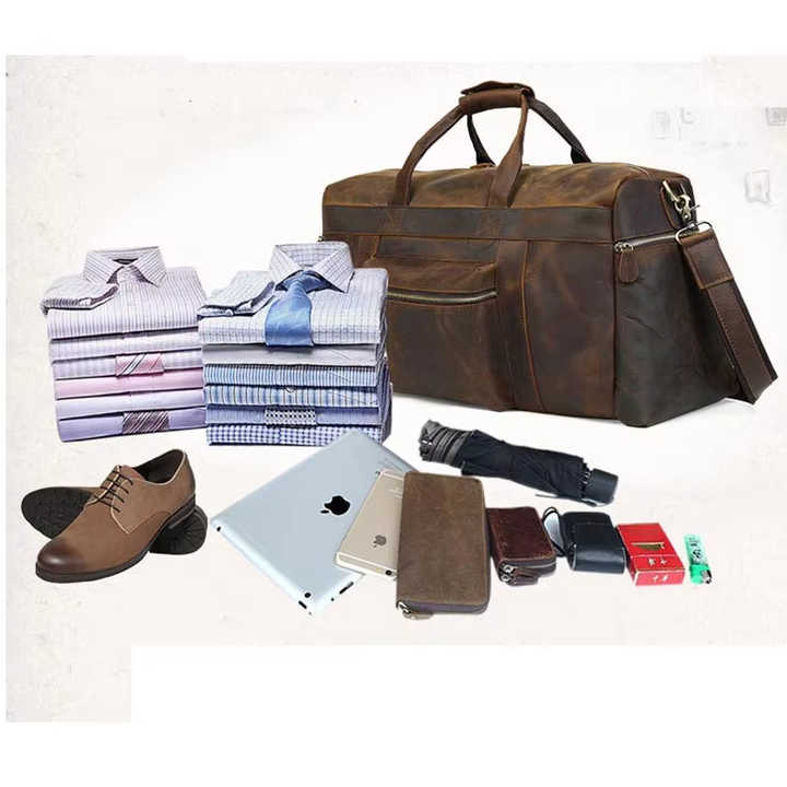 Vintage Genuine Leather Men Travel Bag Big Capacity Durable Casual Crazy Horse Leather Travel Duffel Male Shoulder Weekend Bag