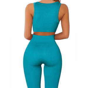 Nueva llegada atlética de alta elasticidad ropa de fitness sin costuras Yoga gimnasio conjunto ajustado medias de dos piezas mujeres Yoga conjuntos para niñas - Product Image 5