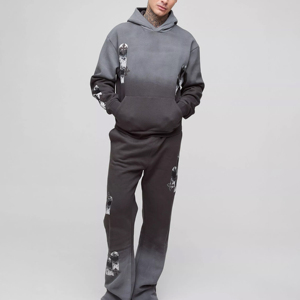 Conjunto Deportivo de Invierno de Alta Calidad, Estilo Desteñido por el Sol, Sudadera Corta con Hombros Caídos, Pantalones Deportivos con Lavado Ácido, 2 Piezas, 100% - Product Image 1