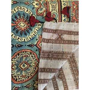 Ajrakh Handloomed Double Sided Quilted <b>Wool</b> and Silk Shawl Pomegranate Tile/ Sienna Geometric Design Hand Drawn Printing - Product Image 5