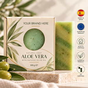 Sapone Artigianale all'Aloe Vera con Etichetta Privata 100g |   Idratante Naturale Vegano Senza Olio di Palma |   OEM Spagna - Product Image 1