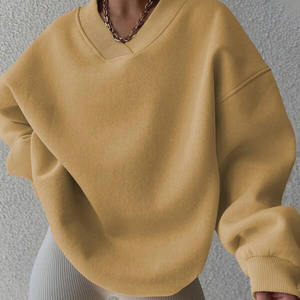 Jaune surdimensionné femmes col en v sweat lourd coton polaire pull respirant goutte épaule coupe ample manches longues - Product Image 1