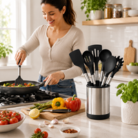 Ensemble d'ustensiles de cuisine en silicone de 12 pouces, ensemble de spatules en silicone avec manche en acier inoxydable, 12 pièces, ensemble d'ustensiles de cuisine antiadhésifs