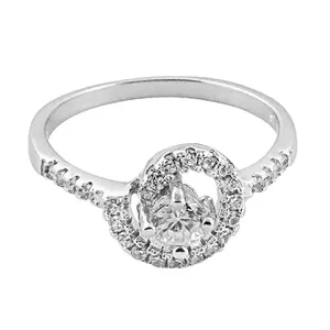 <b>925</b> <b>Silver</b> <b>Silver</b> Round Brilliant Cut Prong Set Minimalist Halo Diamond Engagement <b>Ring</b> for Women - Product Image 1