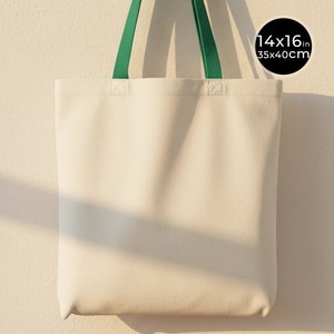 Bolsa de Mano de Lona de Algodón con Asa Verde, Diseño en Blanco de 14 x 16 Pulgadas (35 x 40 cm), Bolsas de Lona de Algodón Ecológicas y Elegantes - Product Image 6