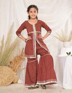 ชุดเดรสพื้นเมืองสำหรับเด็กผู้หญิงมาใหม่ชุดสูทเคอร์ตาชาราราอินเดียผ้าคอตตอนสำหรับงานแต่งงานและงานปาร์ตี้ - Product Image 6