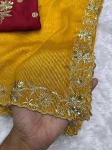 Trending Bollywood Designer Saree Collection Zari Embroidery Work With <b>Glittering</b> Sequins Work On Mysore Cotton Slub <b>Fabric</b> - Product Image 2