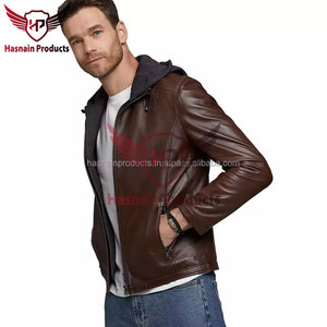 Chaqueta de cuero con capucha de gran oferta de calidad superior-Chaqueta de cuero de moda auténtica personalizable al por mayor para hombre - Product Image 3