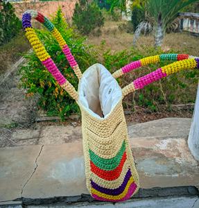 Handmade Waterproof <b>Raffia</b> Tote <b>Bag</b> with Cotton Lining Embroidery Decoration Magnetic Button and Open Closure for Spring/Summer - Product Image 2