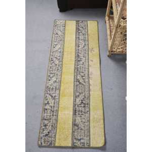1.5x4.3 ft Rug, Small Vintage Rug, <b>Yellow</b> Ikat Rug - Product Image 1